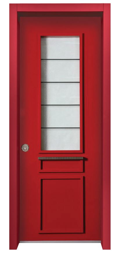 דלת כניסה אדומה של רב-בריח  מפתה להכנס פנימה.